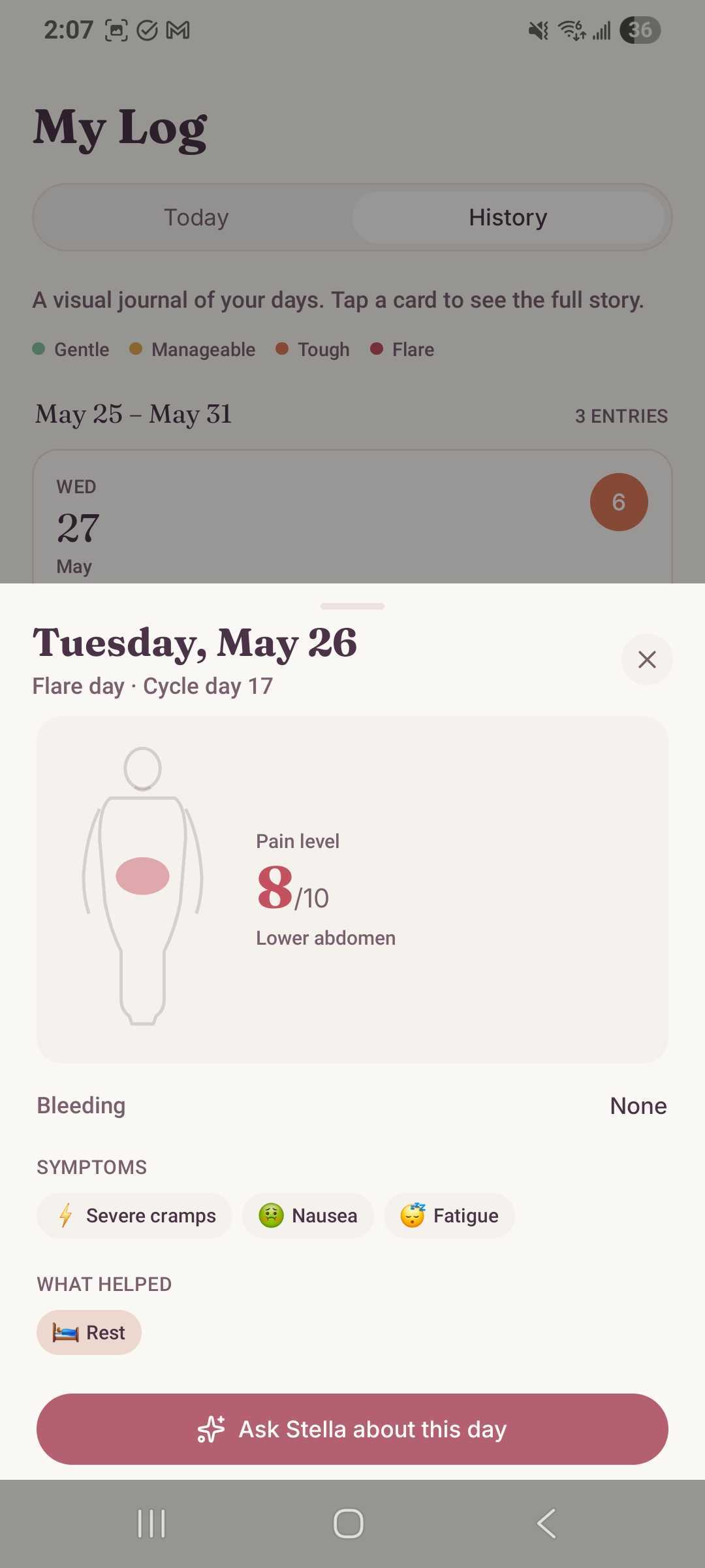 Quick symptom logging during endometriosis flare-ups