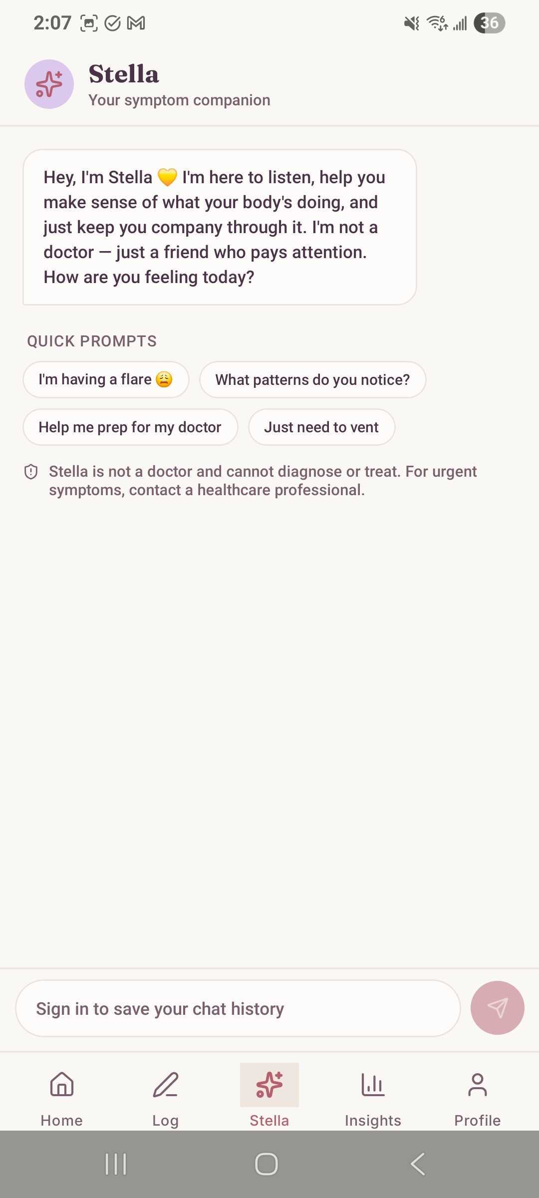 MyEndo AI companion Stella helping users track endometriosis symptoms